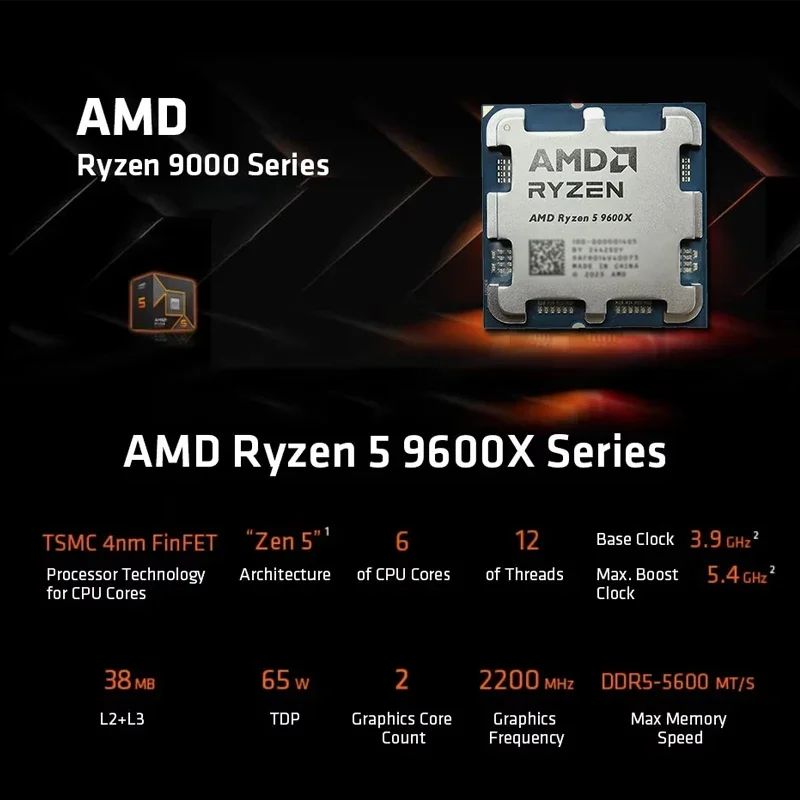 AMD Ryzen 5 9600X 100% AMD R5  - Amd Cpu Ryzen 5 avaliação e preço